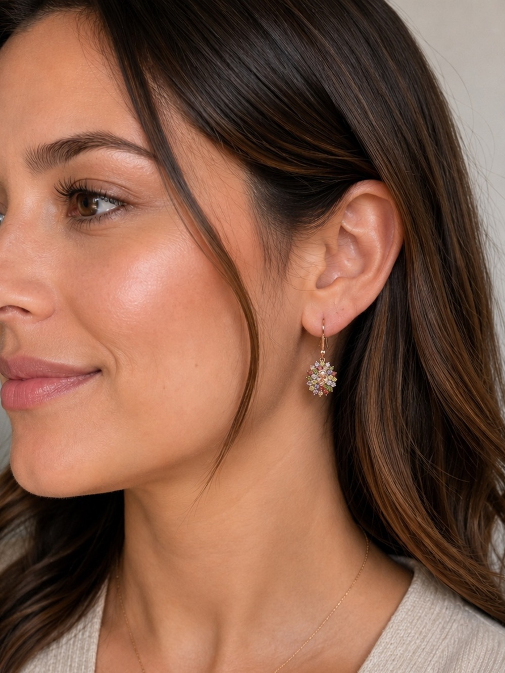 Elegant Rose Gold Multicolor Floral Zircon Earrings
